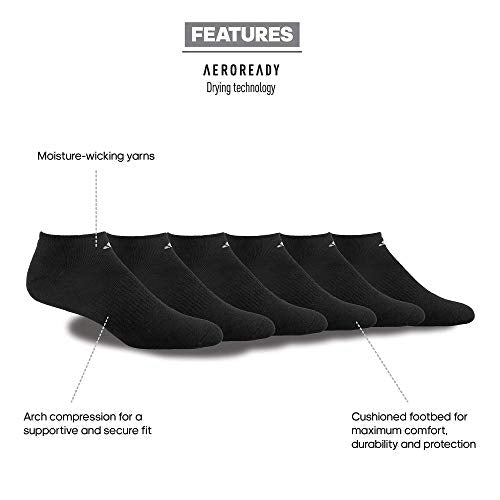 adidas Men's Athletic Cushioned Socks, 6-Pack No Show with Arch Support