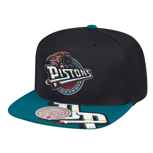 Mitchell & Ness Detroit Pistons Retro SNAP Shot Snapback NBA Adjustable Hat - Black/Teal