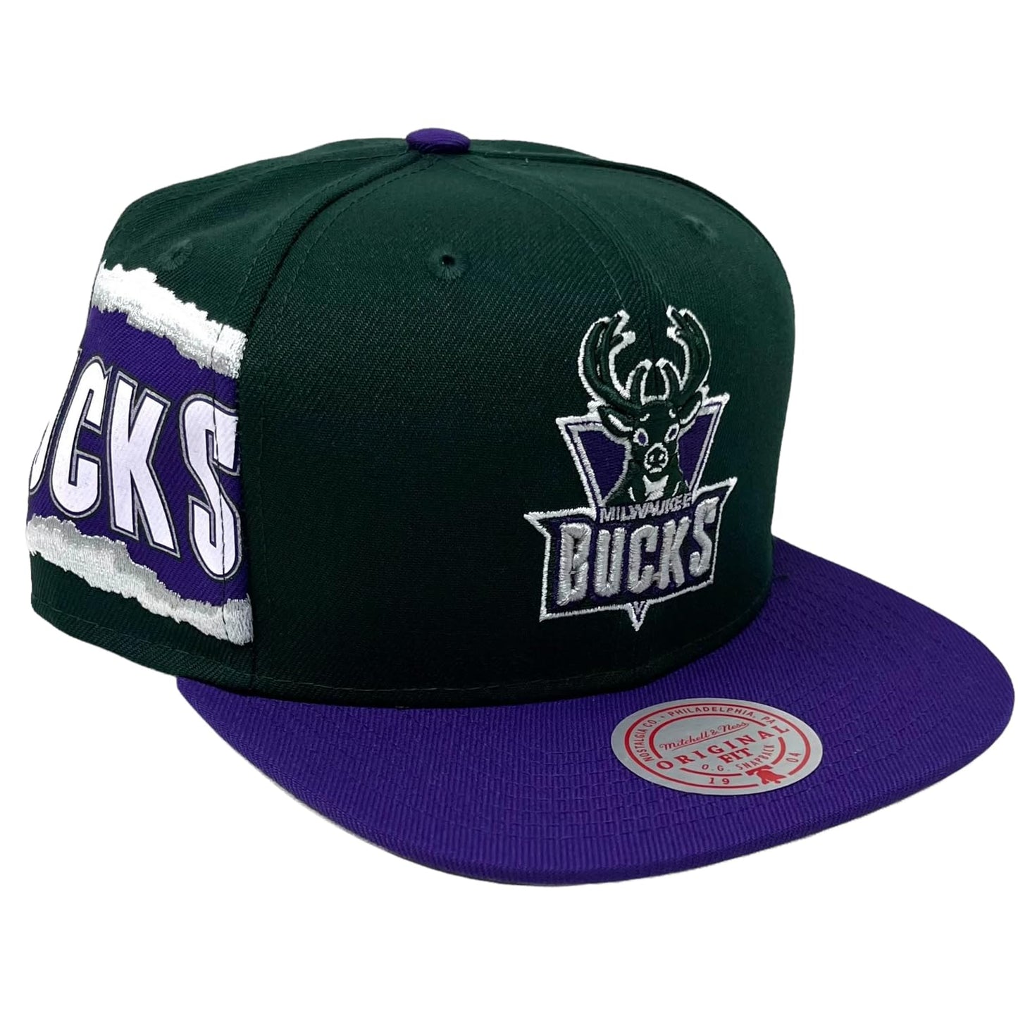 Mitchell & Ness Jumbotron Snapback Hat Adjustable Cap (Milwaukee Bucks Green/Purple)