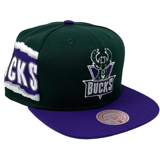 Mitchell & Ness Jumbotron Snapback Hat Adjustable Cap (Milwaukee Bucks Green/Purple)