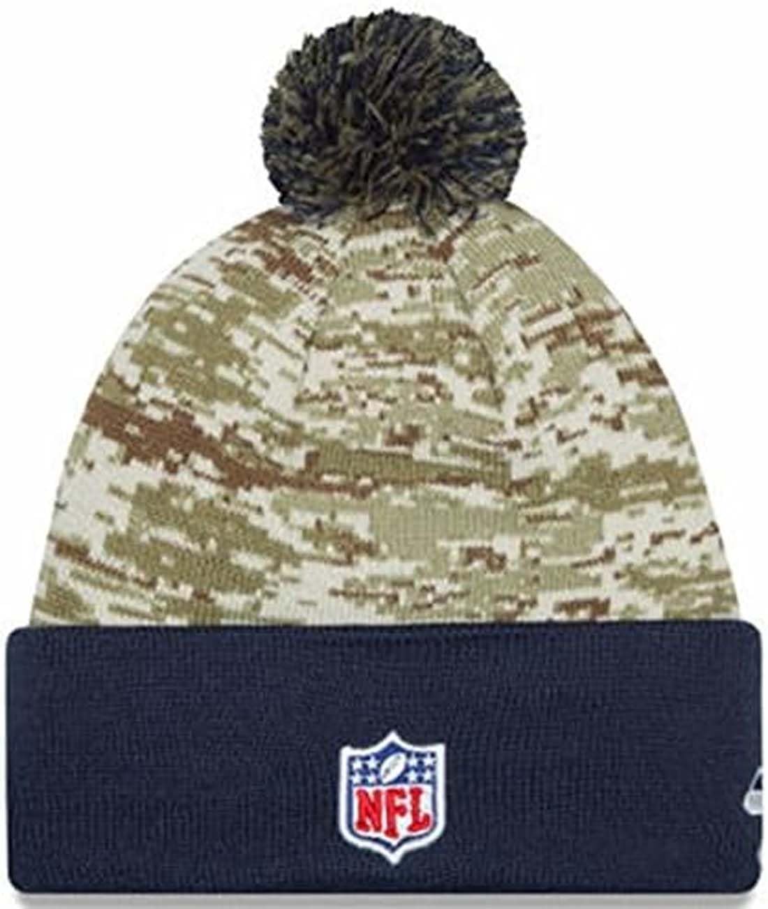 New Era Seahawks 12th Men Cold Weather Sideline Cuffed Knit Beanie Skully Cap Hat Salute to Service (Salute to Service with Pom Pom) Navy