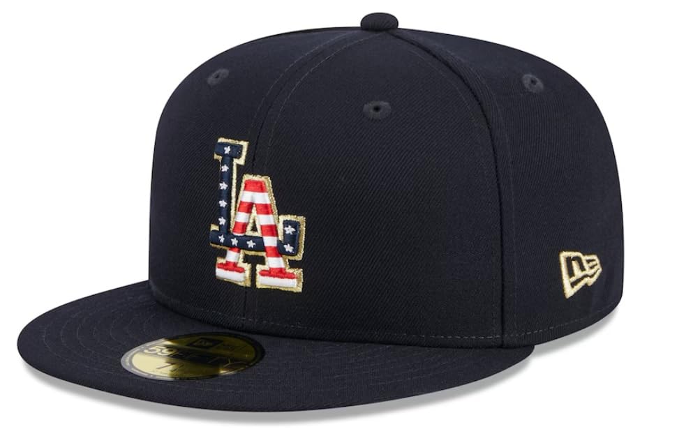 New Era Los Angeles Dodgers 2023 Fourth of July America USA 59FIFTY Fitted Hat - Navy Gold (US, Numeric, 7, Navy)