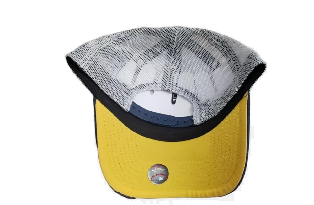 New Era Men's Rustic Faded Rips Trucker Snapback Unstructured 9twenty Hat Cap (US, Alpha, One Size, Blue, Milwaukee Brewers Glove)