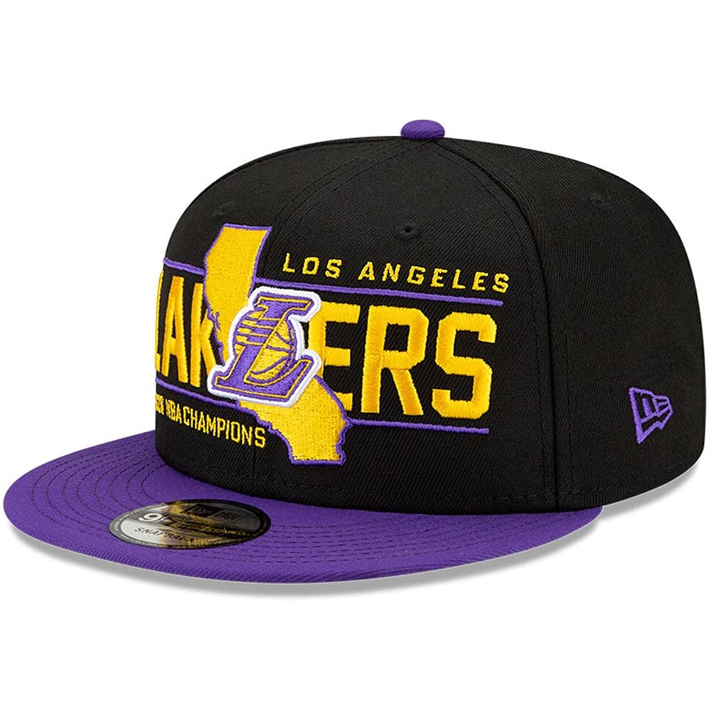 New Era LA Los Angeles Lakers 9FIFTY 2020 NBA Finals Champions California State Snapback Cap, Adjustable 2Tone Black Purple Hat,Purple Black Gold