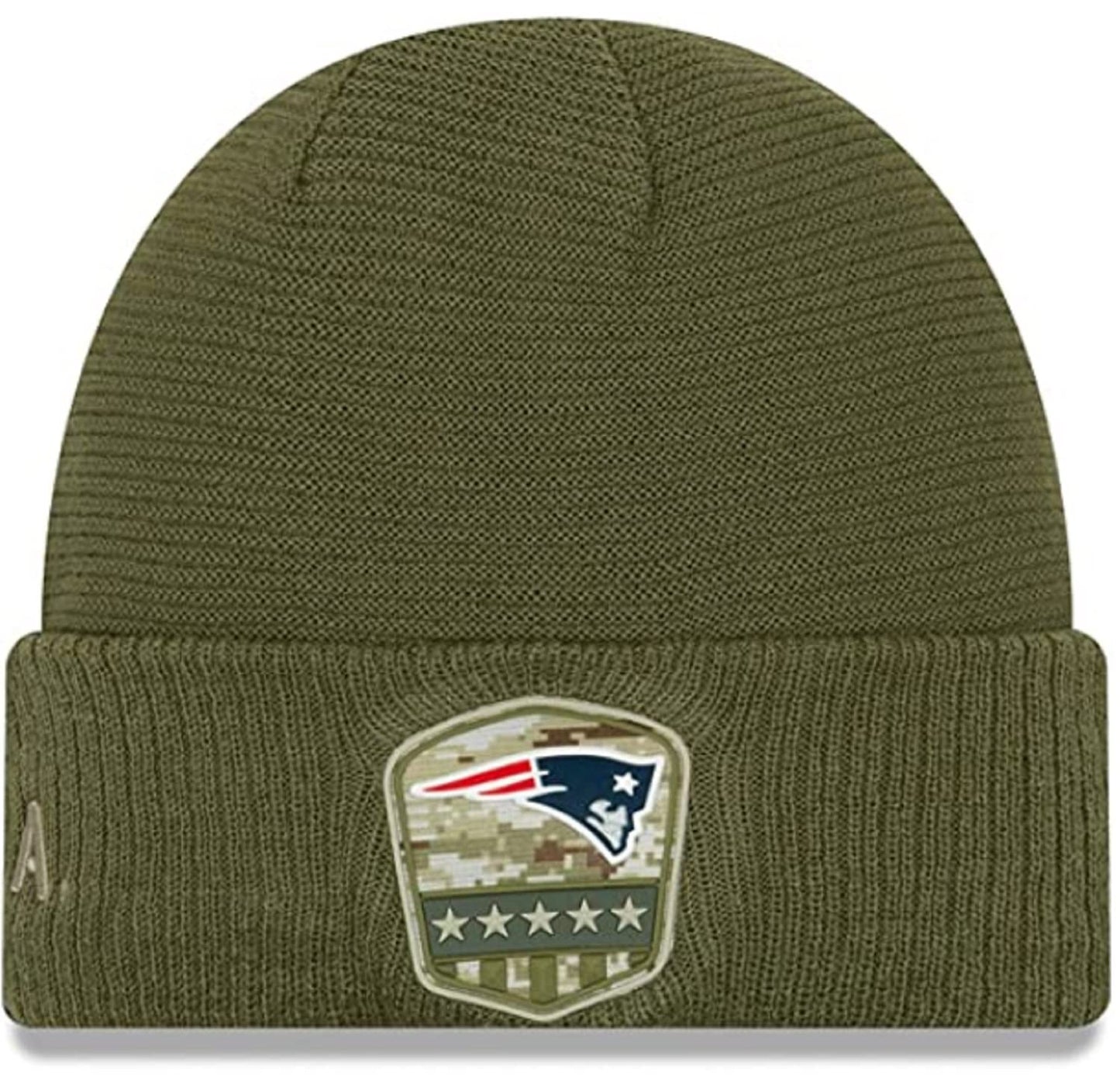 Authentic Collection Patriots Sideline Cold Weather Cuffed Knit Beanie Cap Hat One Size Fit Most Salute (US, Alpha, One Size, Salute to Service)