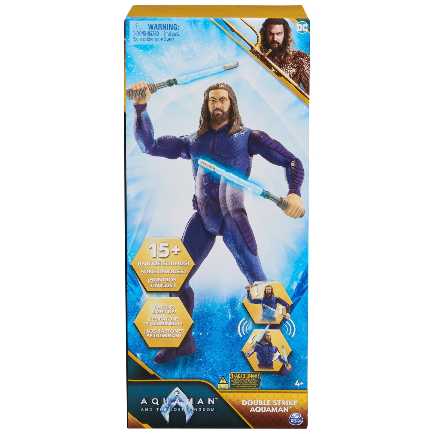 DC Comics, Double Strike Aquaman Action Figure, 12-inch, Stealth Suit, Lights & Sounds, Easy to Pose, Collectible Superhero Kids Toys for Boys 4+