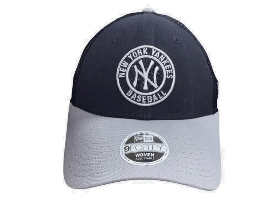 New Era Women's New York Yankees 9FORTY Glitter Trucker Adjustable Hat Cap Snapback Navy/Grey