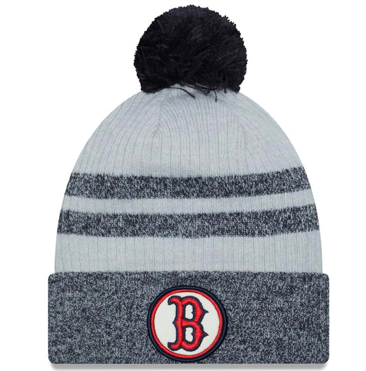 New Era Boston Red Sox Adult Knit Patch Fleece Lined Pom Beanie Cap Hat Gray One Size