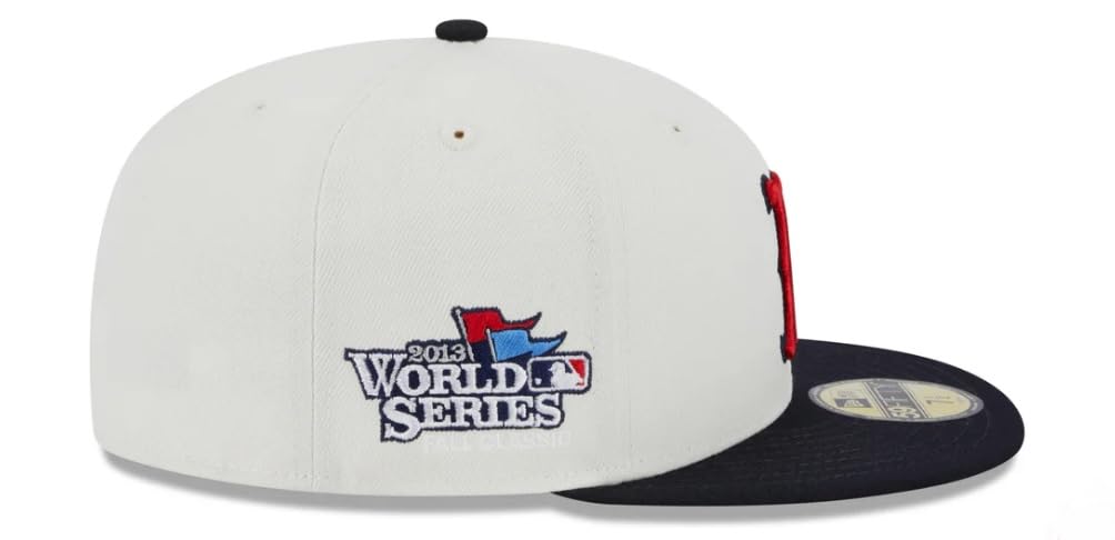 New Era Men's Boston Red Sox 2013 World Series Retro 59FIFTY Fitted Hat - Cream/Navy (US, Numeric, 7 3/8, Cream/Navy)
