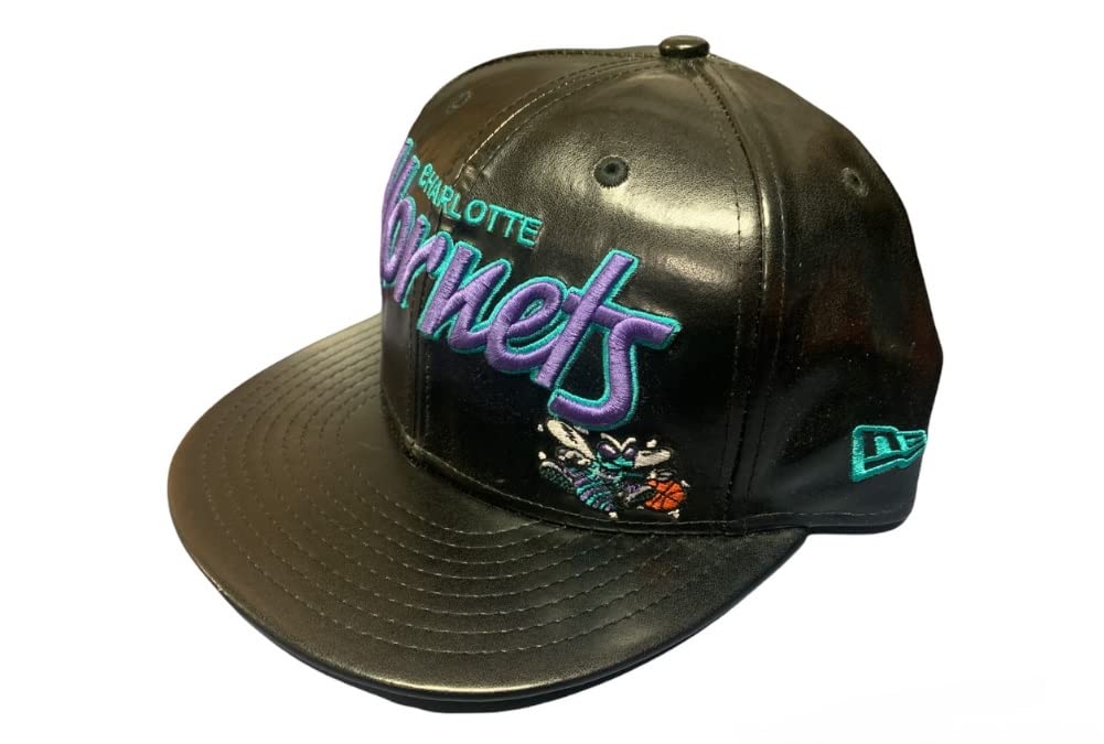 New Era Charlotte Hornets Script Redux Snapback Faux Leather Hat - Black
