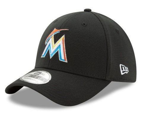 New Era Mens Miami Marlins Team Classic 39THIRTY Stretch FIT, Black, S/M