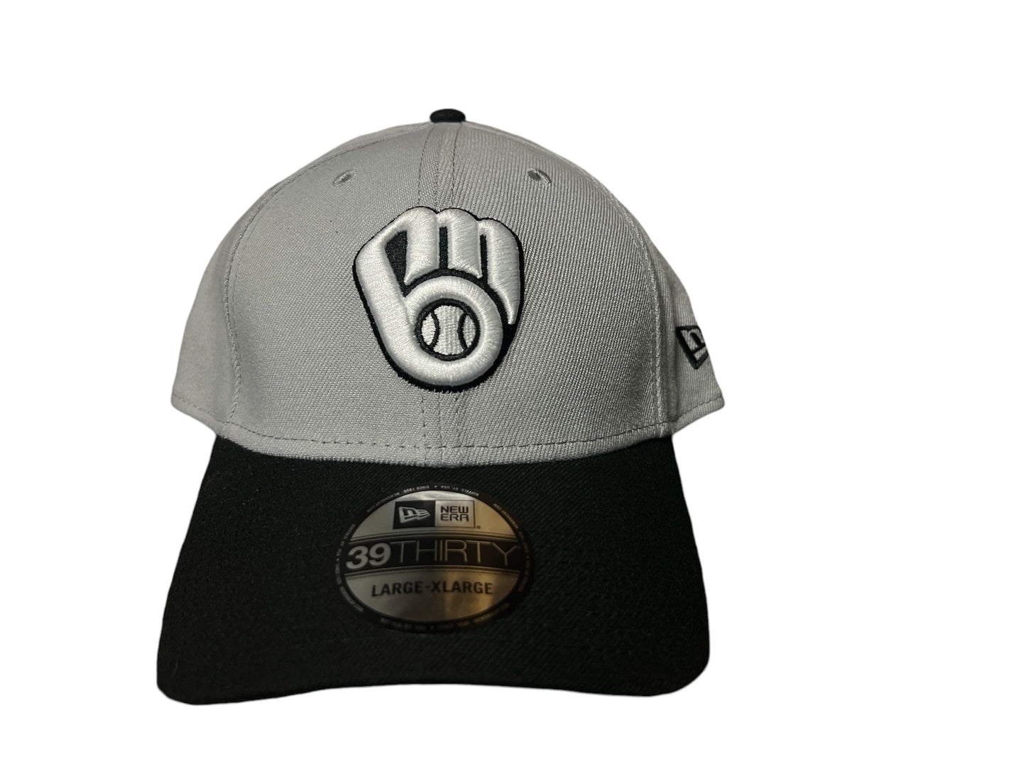 New Era Men's Milwaukee Brewers Glove Classic Flex-Fit Hat -Gray/Black Stretch Cap (US, Alpha, Medium, Large, Grey/Black)